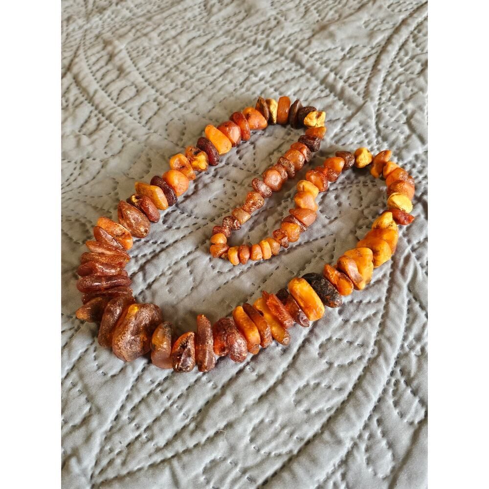 Vtg Baltic Amber Nugget Necklace 86g Raw Butterscotch Cognac Unpolished Chunky